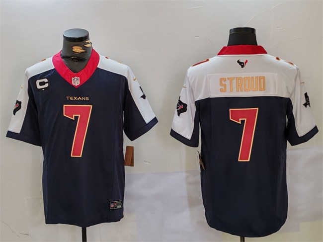 Men's Houston Texans #7 C.J. Stroud Navy/White Gold 2024 F.U.S.E. With 1-Star C Patch Limited Football Stitched Jersey